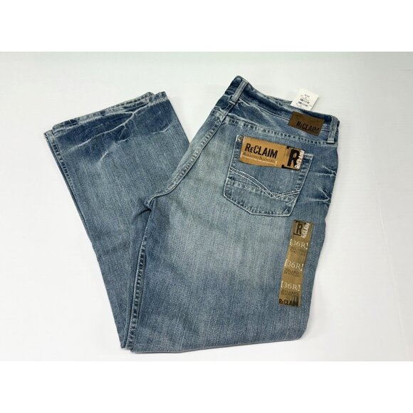 Reclaim Relaxed Boot Cut Jeans Men's Medium Wash Distressed Denim Sz 36 x 32 New - Picture 1 of 9